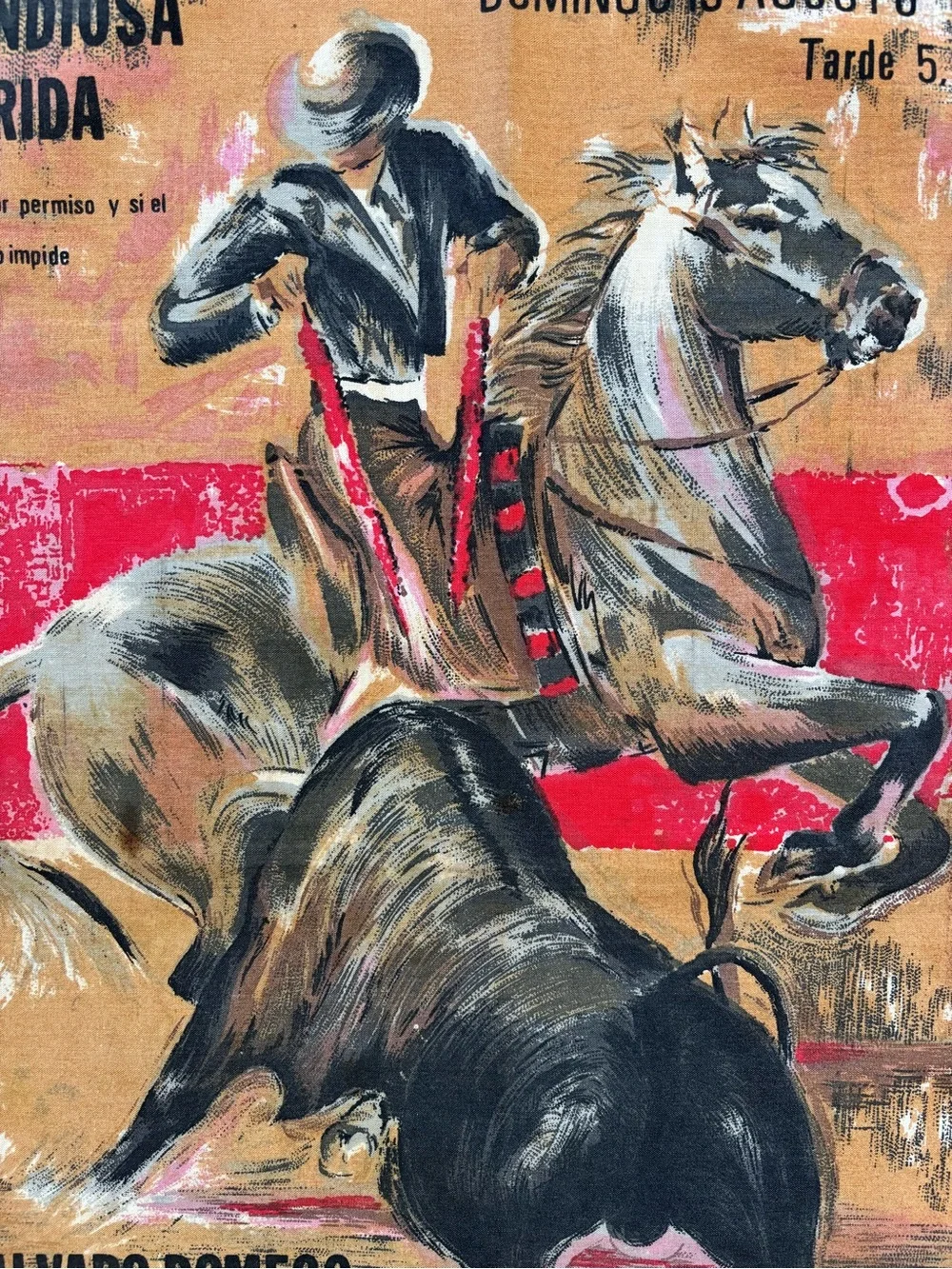 Vintage Linen Plaza de Toros de Sevilla Bullfight Tea Towel